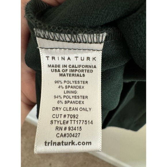 Trina Turk Kane Textured Point Dress Deep Green Size 6 - Picture 6 of 6